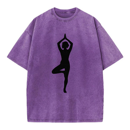 Yogi in tree pose silhouette - Vintage T-shirt - Purple