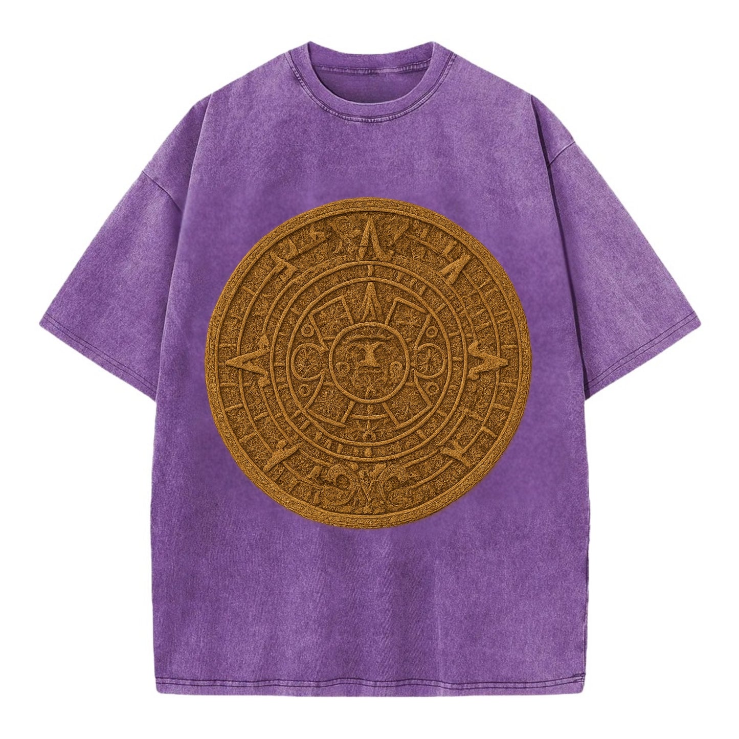 Aztec Calendar  - Vintage T-shirt - Purple