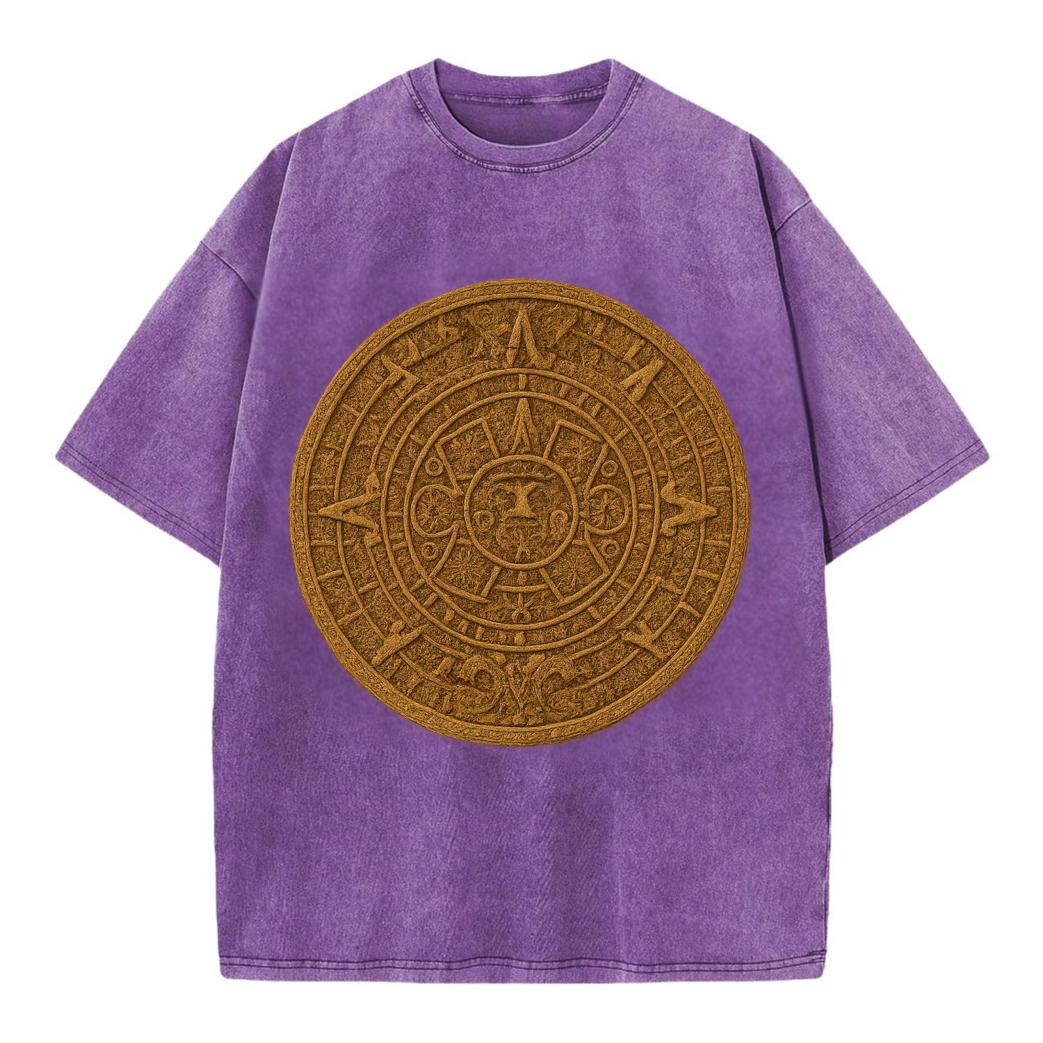 Aztec Calendar  - Vintage T-shirt - Purple