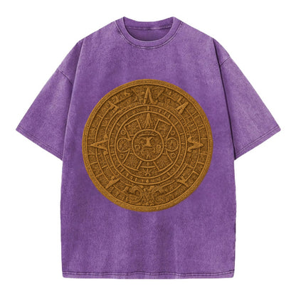 Aztec Calendar  - Vintage T-shirt - Purple