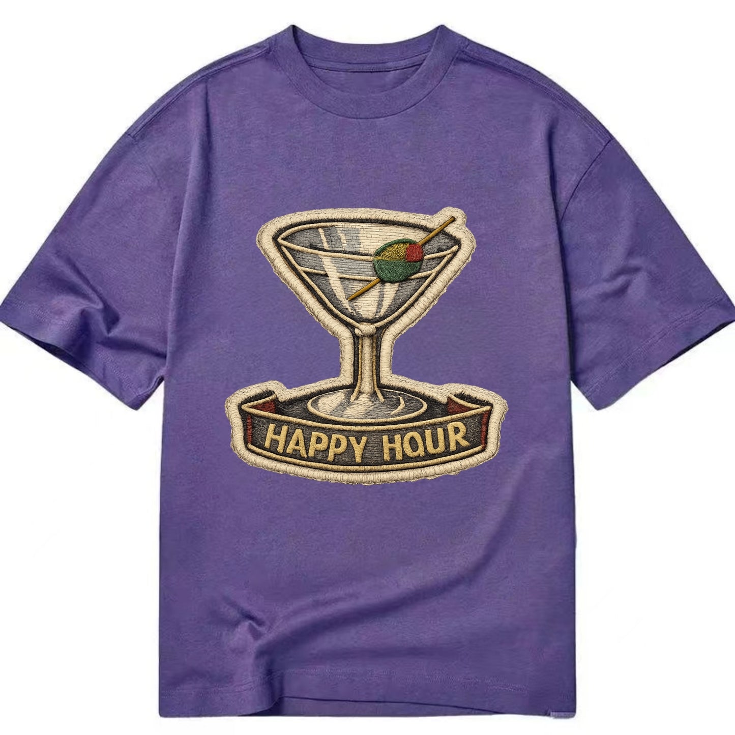 COCKTAIL MARTINI - martini glass with olive in silver and green , happy hour - Classic T-shirt - Purple