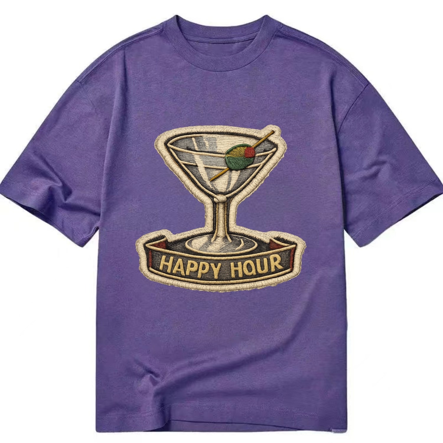 COCKTAIL MARTINI - martini glass with olive in silver and green , happy hour - Classic T-shirt - Purple