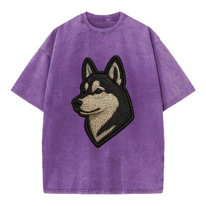 Siberian Husky - Contemporary wolf-like - Vintage T-shirt - Purple