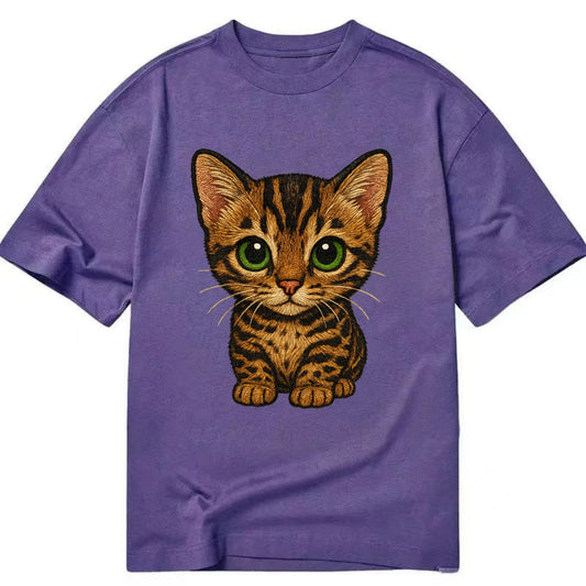 Baby Bengal Kitten - spotted/marbled wild coat, green eyes, athletic build, - Classic T-shirt - Purple
