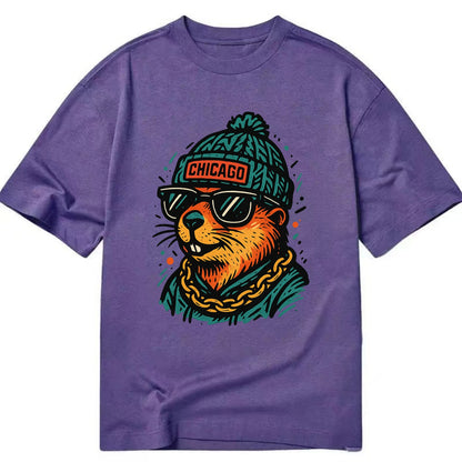 Illinois Prairie Dog wearing Chicago beanie with pom pom and wayfarer sunglasses - Classic T-shirt - Purple