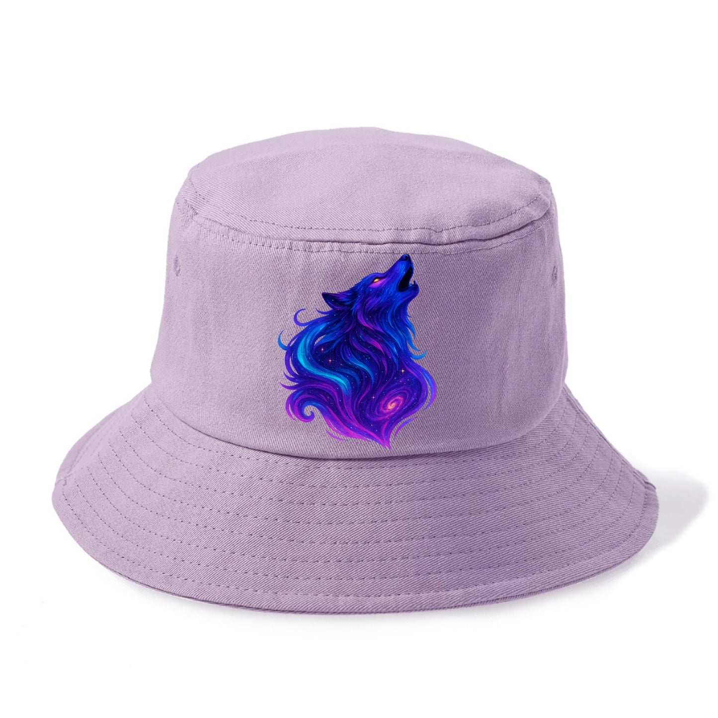 Noble wolf with flowing fur that transforms into aurora borealis streams, cyan and - Bucket Hat - Purple
