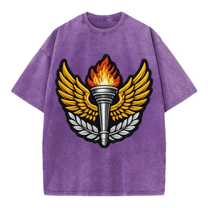 Embroidered patch design - TRACK AND FIELD TORCH - Olympic style torch with wings - Vintage T-shirt - Purple