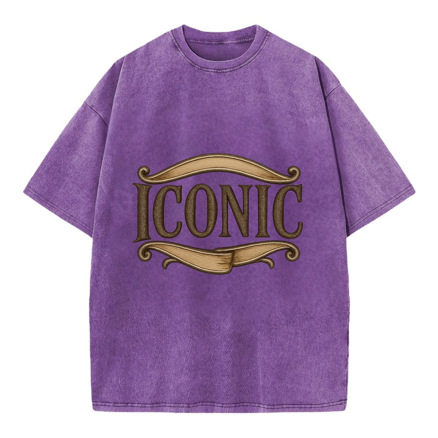 Bold typography design - "ICONIC" - instantly recognizable, trendsetter - Vintage T-shirt - Purple
