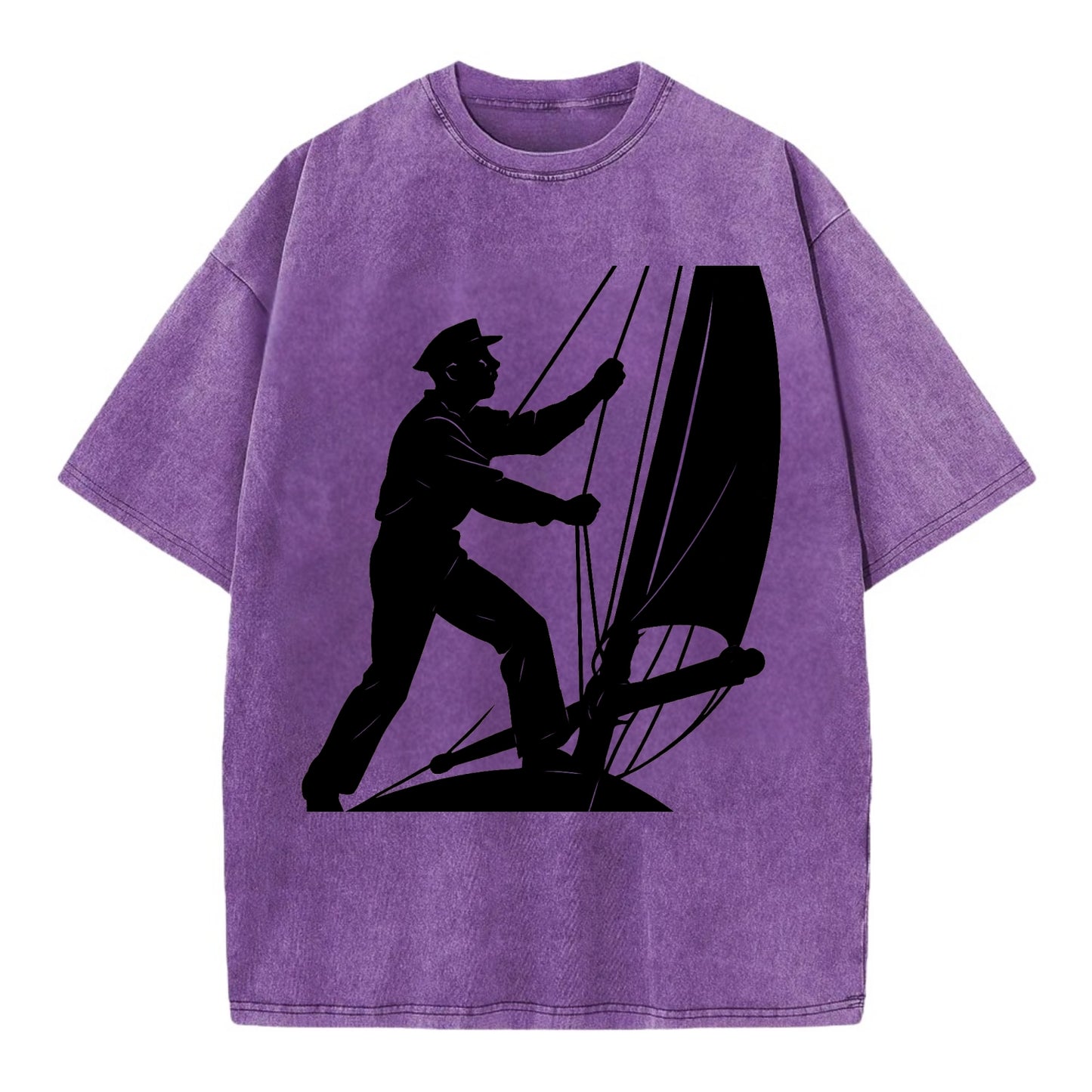 Sailor adjusting the boom on a sailboat - Vintage T-shirt - Purple