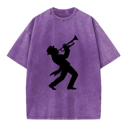 Trumpet player hitting high note - Vintage T-shirt - Purple