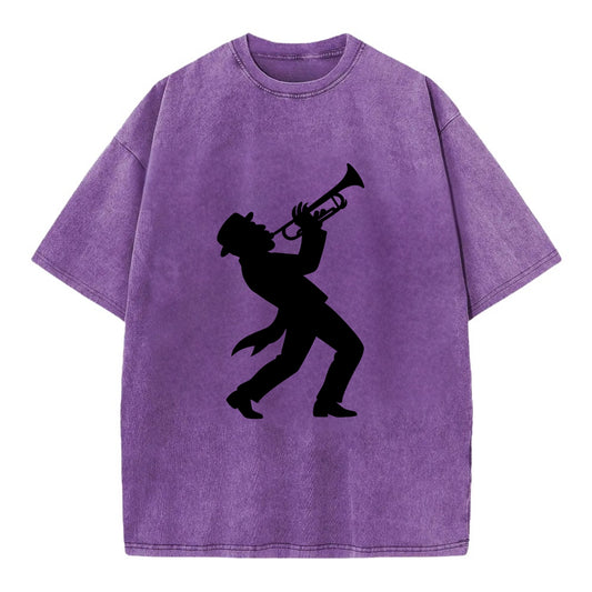Trumpet player hitting high note - Vintage T-shirt - Purple