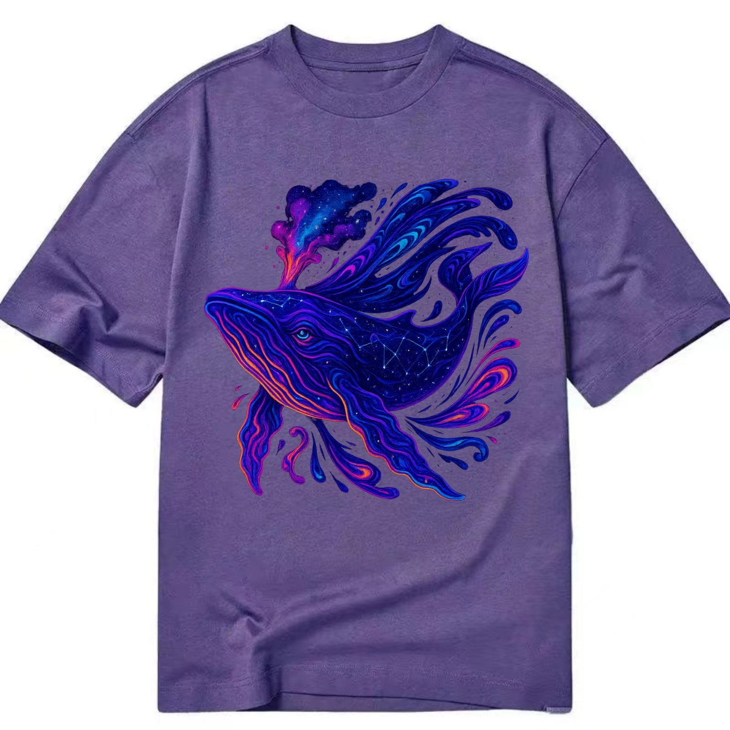 Majestic whale with body composed of galaxy clusters, stellar fins flowing like - Classic T-shirt - Purple