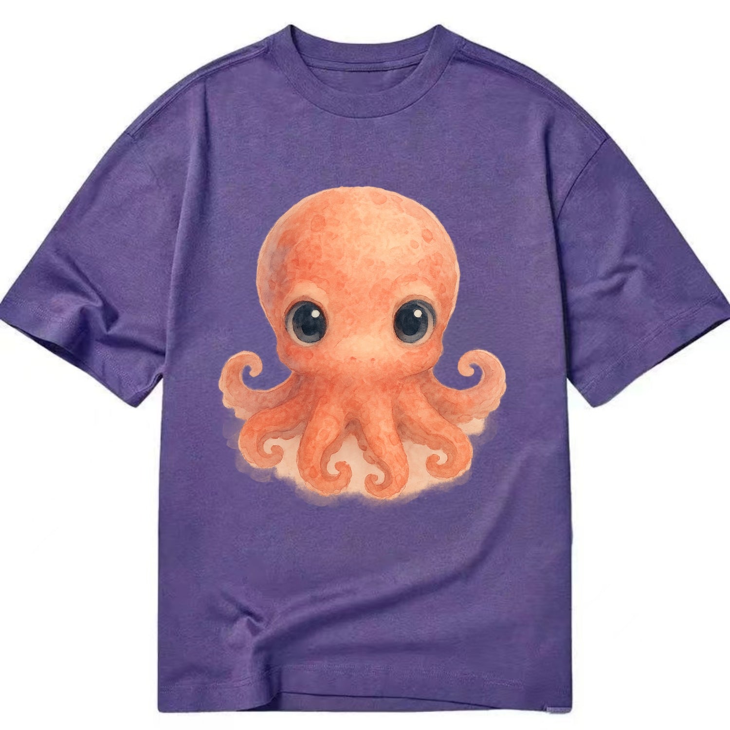 Baby Octopus - red-orange, eight tiny tentacles curled, large intelligent eyes, - Classic T-shirt - Purple