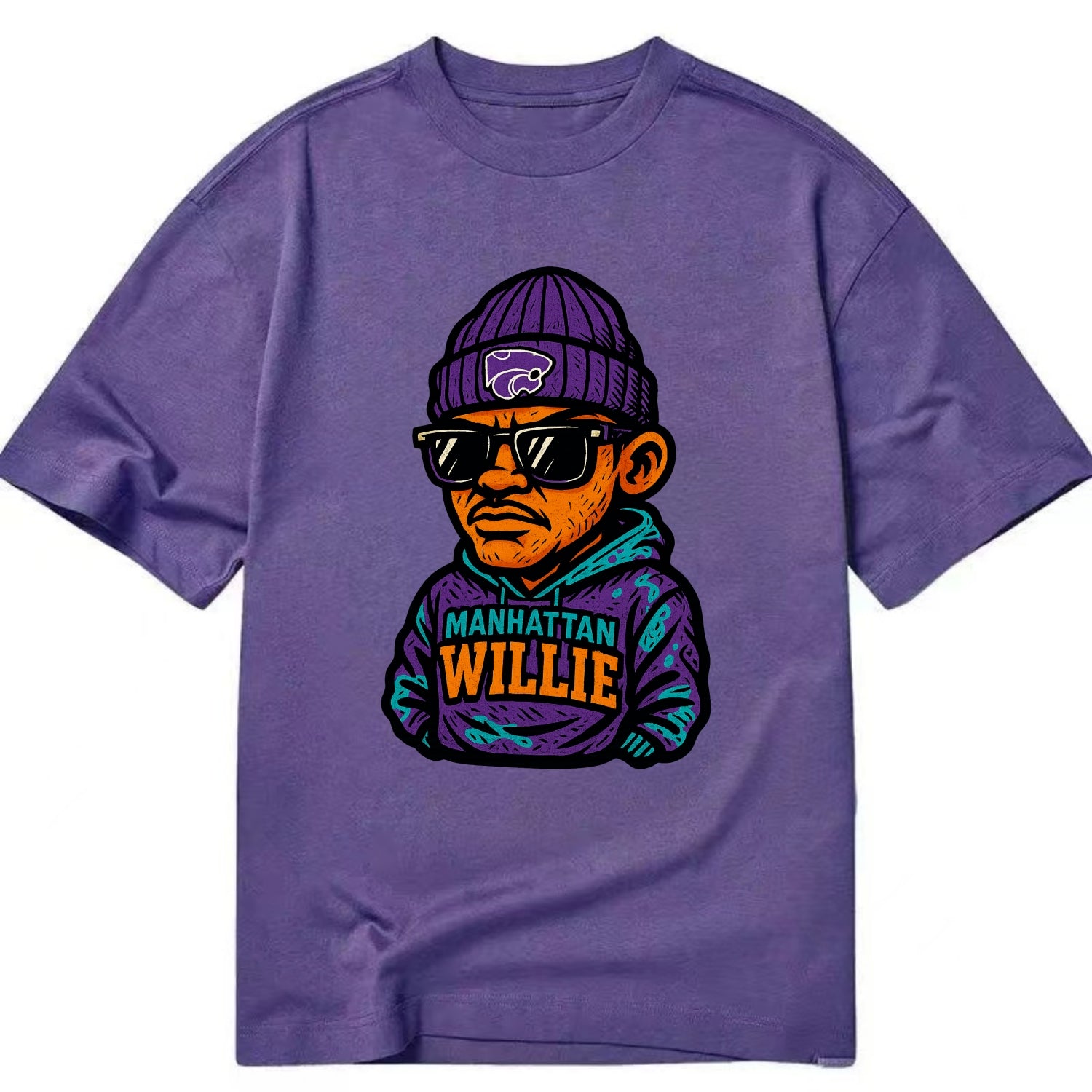Manhattan Willie wearing Kansas State beanie with powercat patch - Classic T-shirt - Purple