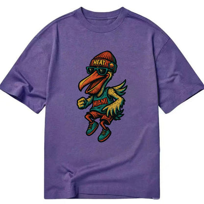 Miami Pelican wearing Heat beanie with sunset patch and wayfarer sunglasses - Classic T-shirt - Purple