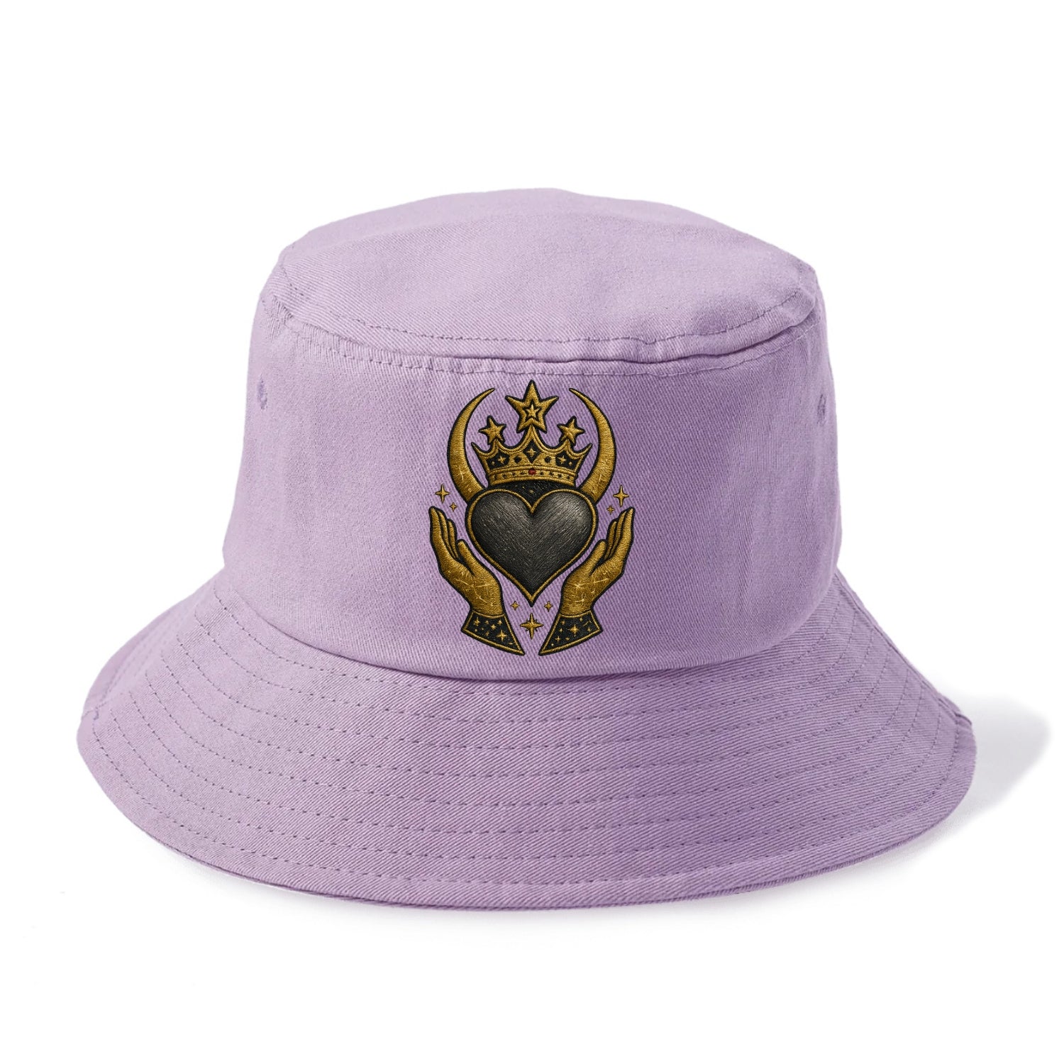 Celtic knot crown with woven strands merging into copper hands shielding a pewter - Bucket Hat - Purple