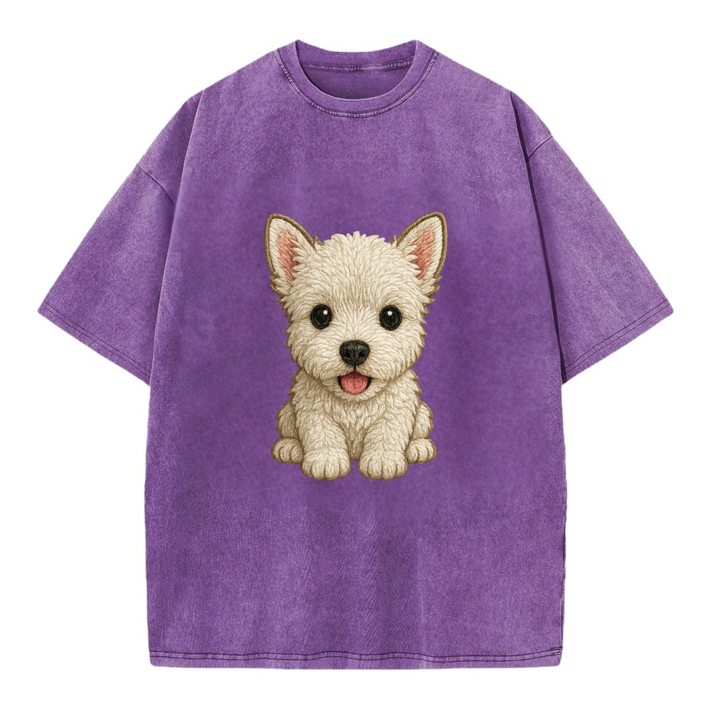 Baby West Highland White Terrier Puppy - all white, pointed ears, dark eyes, - Vintage T-shirt - Purple