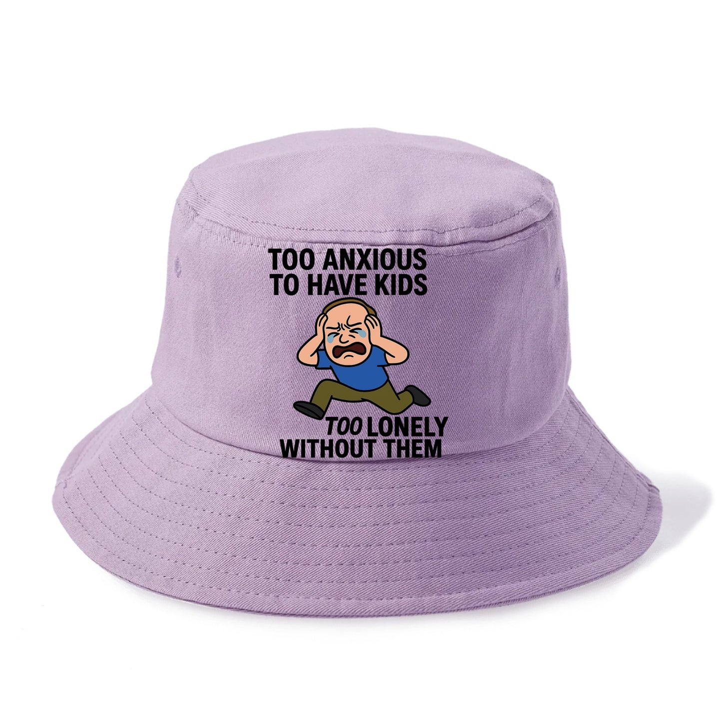 Person paralyzed between two fears - "Too anxious to have kids, too lonely without - Bucket Hat - Purple