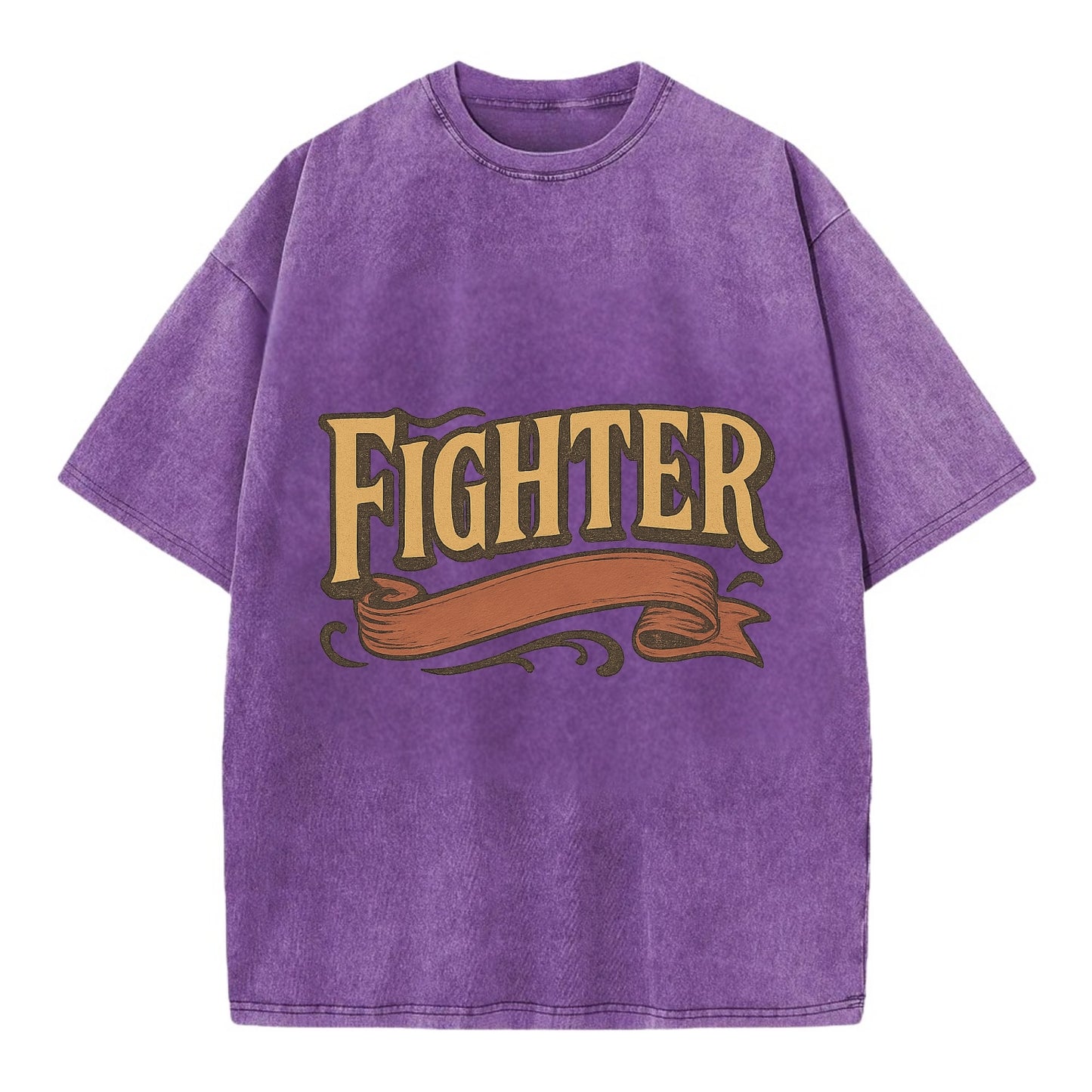 Bold typography design - "FIGHTER" - never giving up, battling on - Vintage T-shirt - Purple