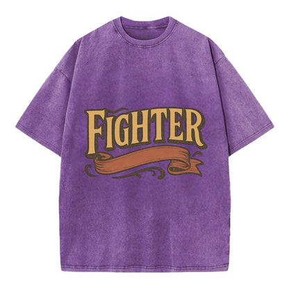 Bold typography design - "FIGHTER" - never giving up, battling on - Vintage T-shirt - Purple