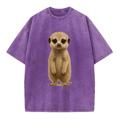 Baby Meerkat - tan fur, dark eye patches, alert stance, bright eyes, - Vintage T-shirt - Purple