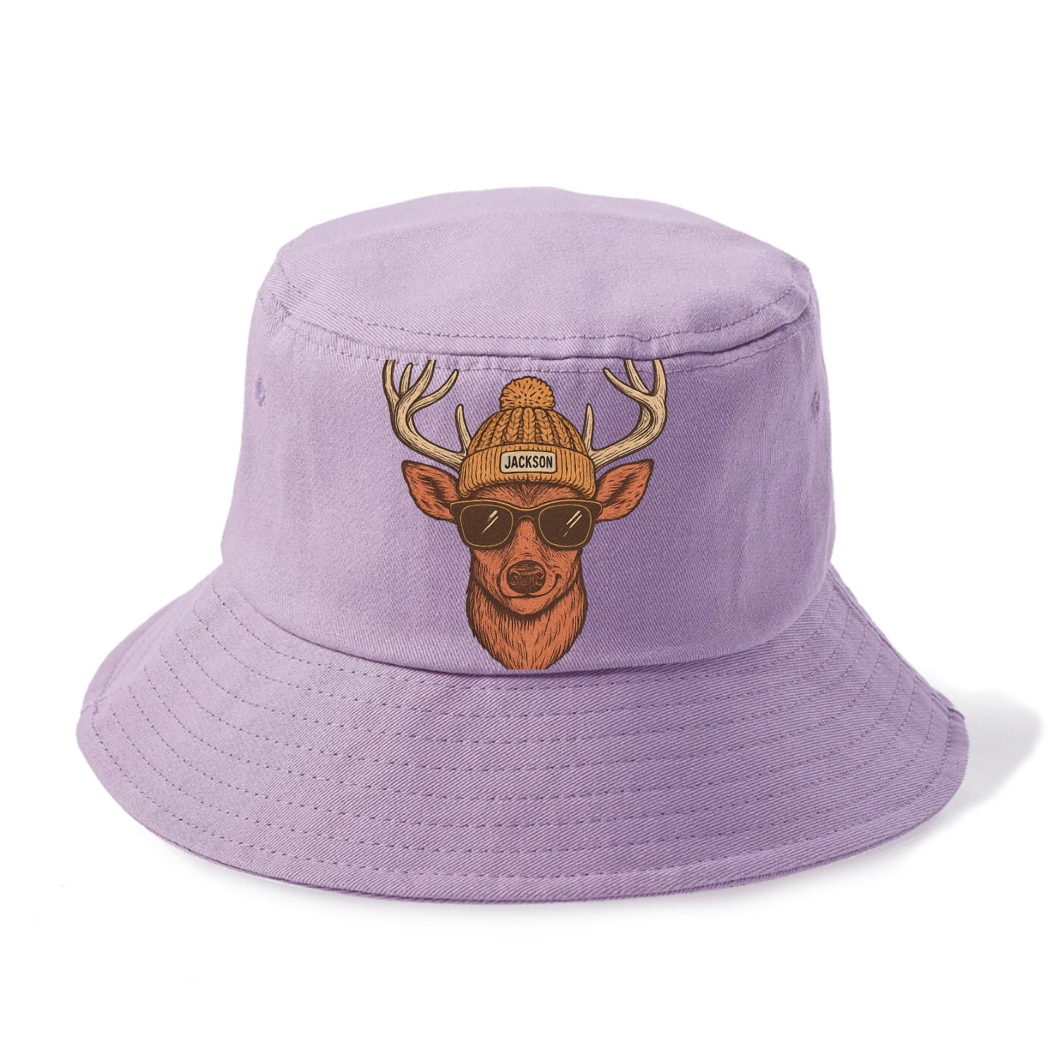 Mississippi White-tailed Deer wearing Jackson beanie with pom pom and wayfarer - Bucket Hat - Purple