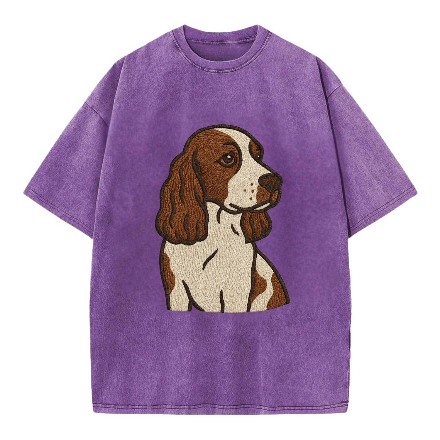 English Cocker Spaniel - Liver and white embroidered design - Vintage T-shirt - Purple