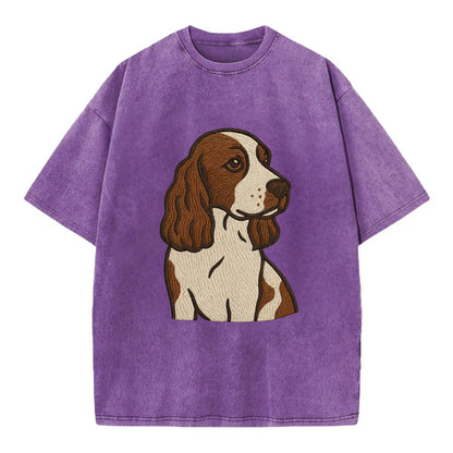English Cocker Spaniel - Liver and white embroidered design - Vintage T-shirt - Purple