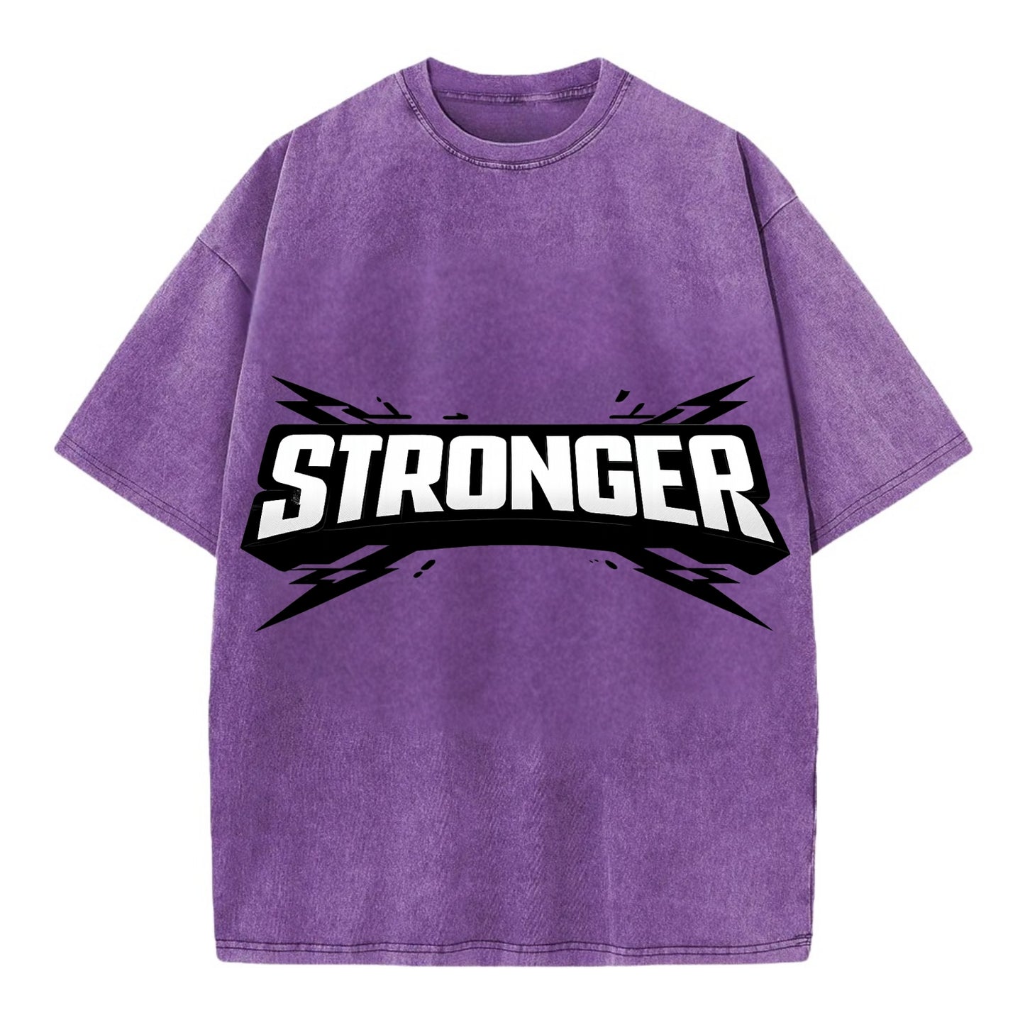 Bold typography design - "STRONGER" - getting better, building power - Vintage T-shirt - Purple
