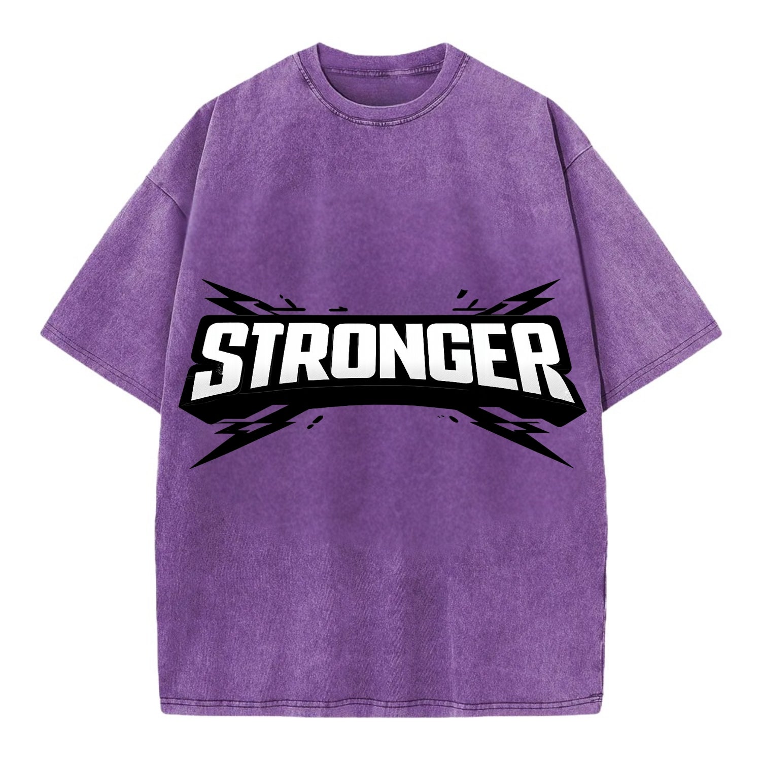 Bold typography design - "STRONGER" - getting better, building power - Vintage T-shirt - Purple