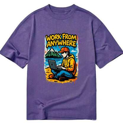 Digital nomad with laptop on beach/mountain - work from anywhere lifestyle, - Classic T-shirt - Purple
