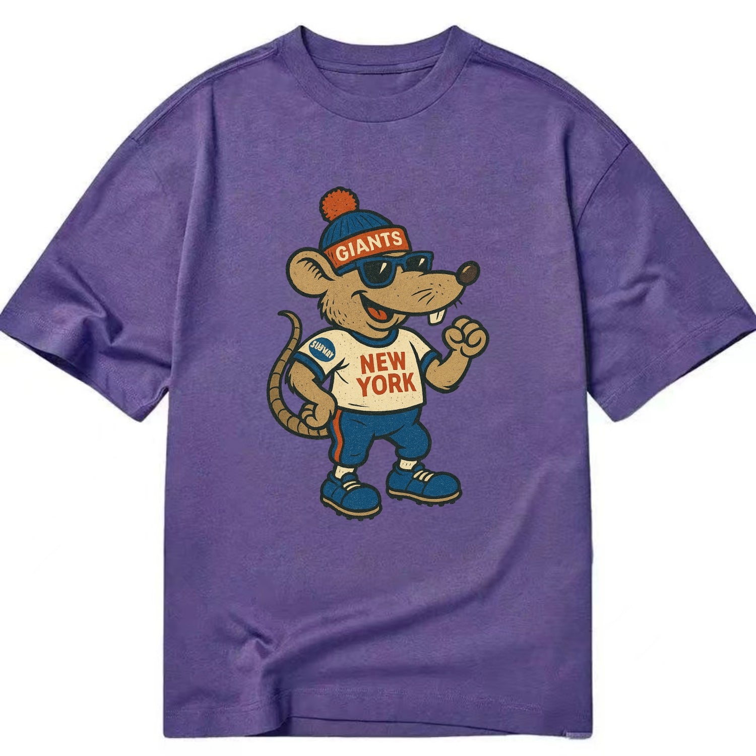 New York Rat wearing Giants beanie with subway patch and wayfarer sunglasses - Classic T-shirt - Purple