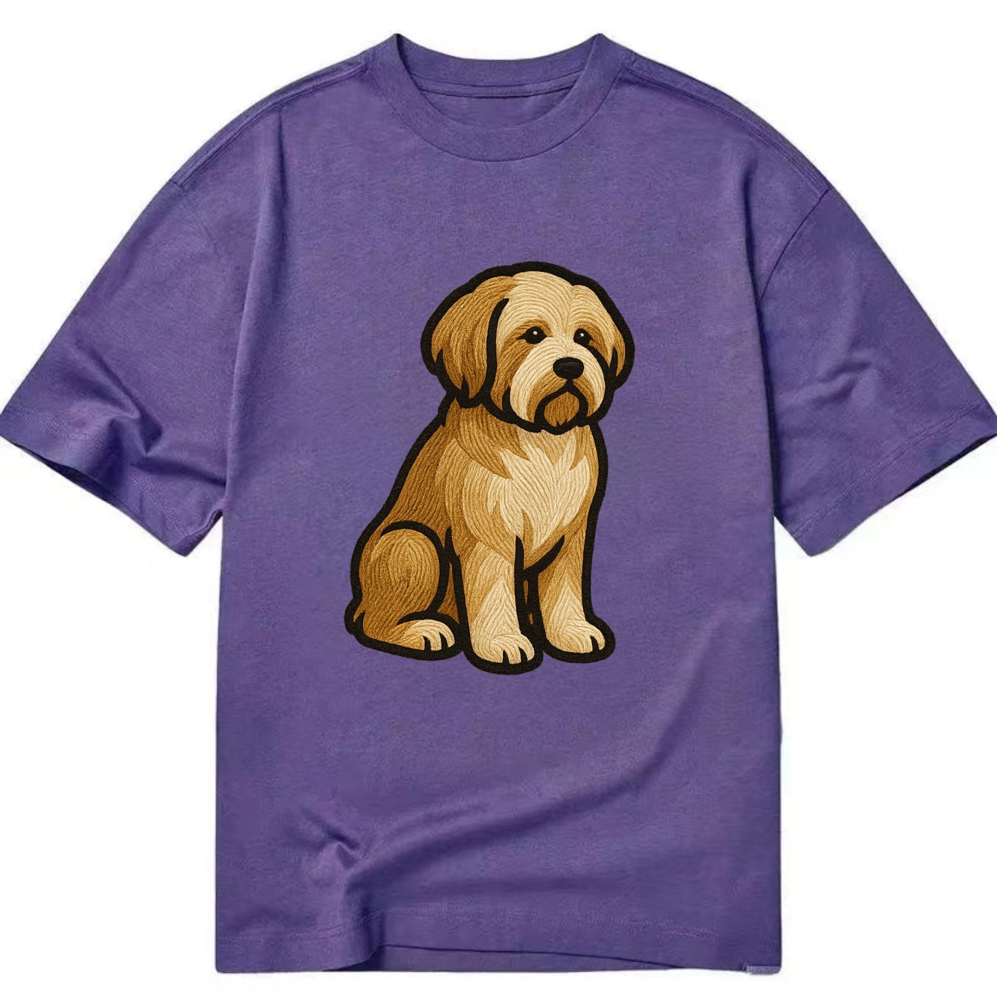 Tibetan Terrier - Gold and white embroidered sitting pose - Classic T-shirt - Purple
