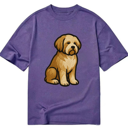 Tibetan Terrier - Gold and white embroidered sitting pose - Classic T-shirt - Purple