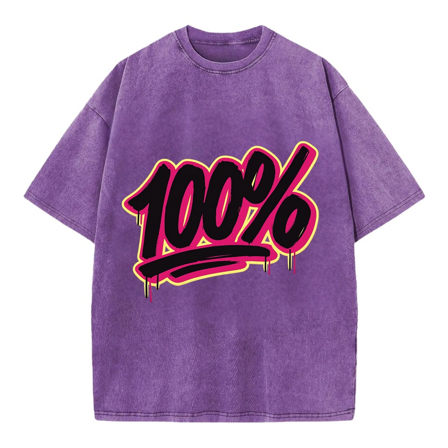 Bold typography design - "100%" - all in, fully committed - Vintage T-shirt - Purple