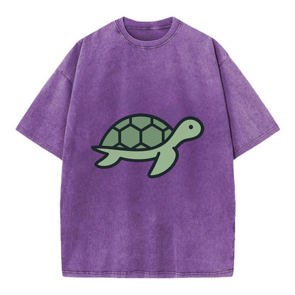 Sea Turtle - Green with shell pattern flat side profile - Vintage T-shirt - Purple