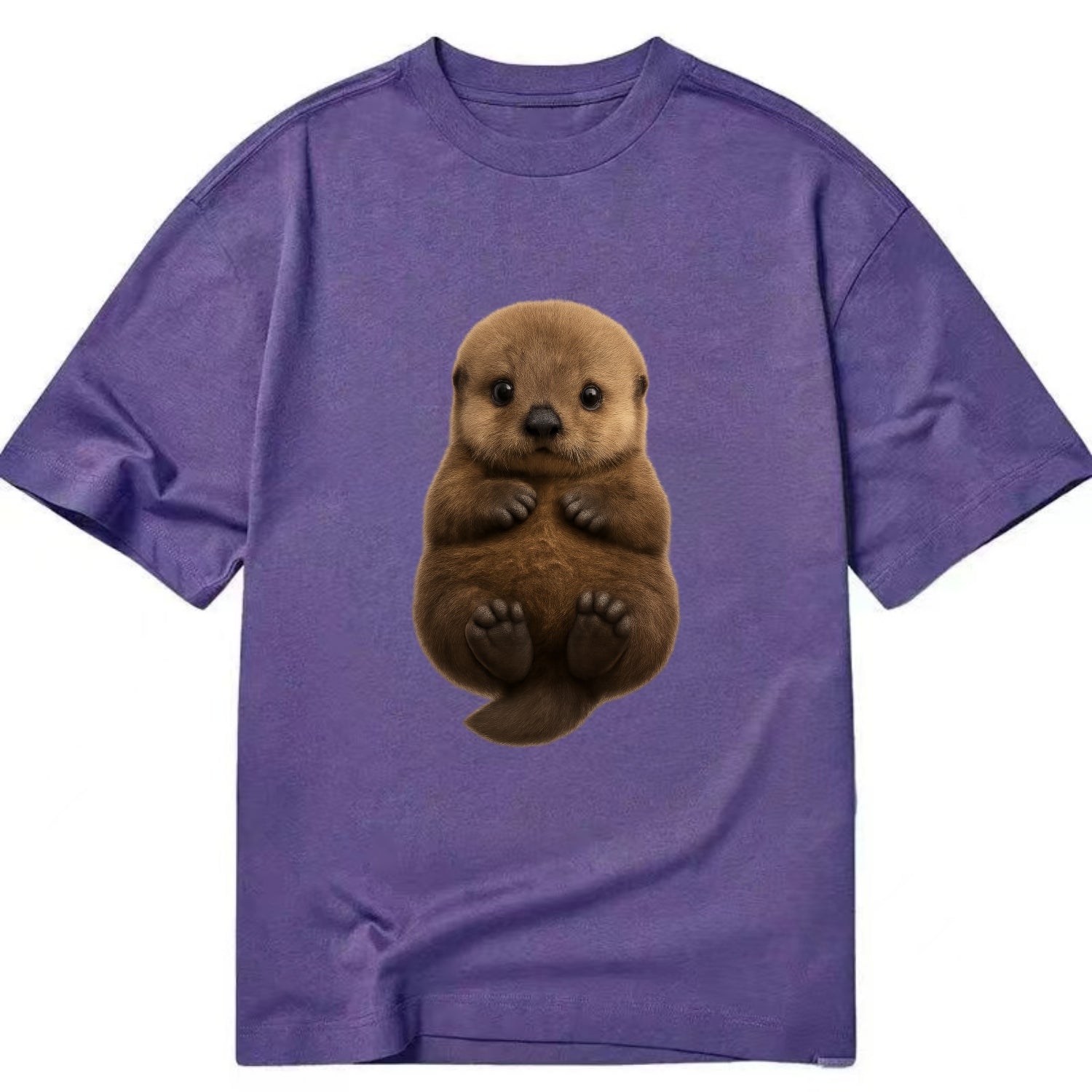 Baby Sea Otter - brown fluffy, floating on back, tiny paws, bright eyes, - Classic T-shirt - Purple