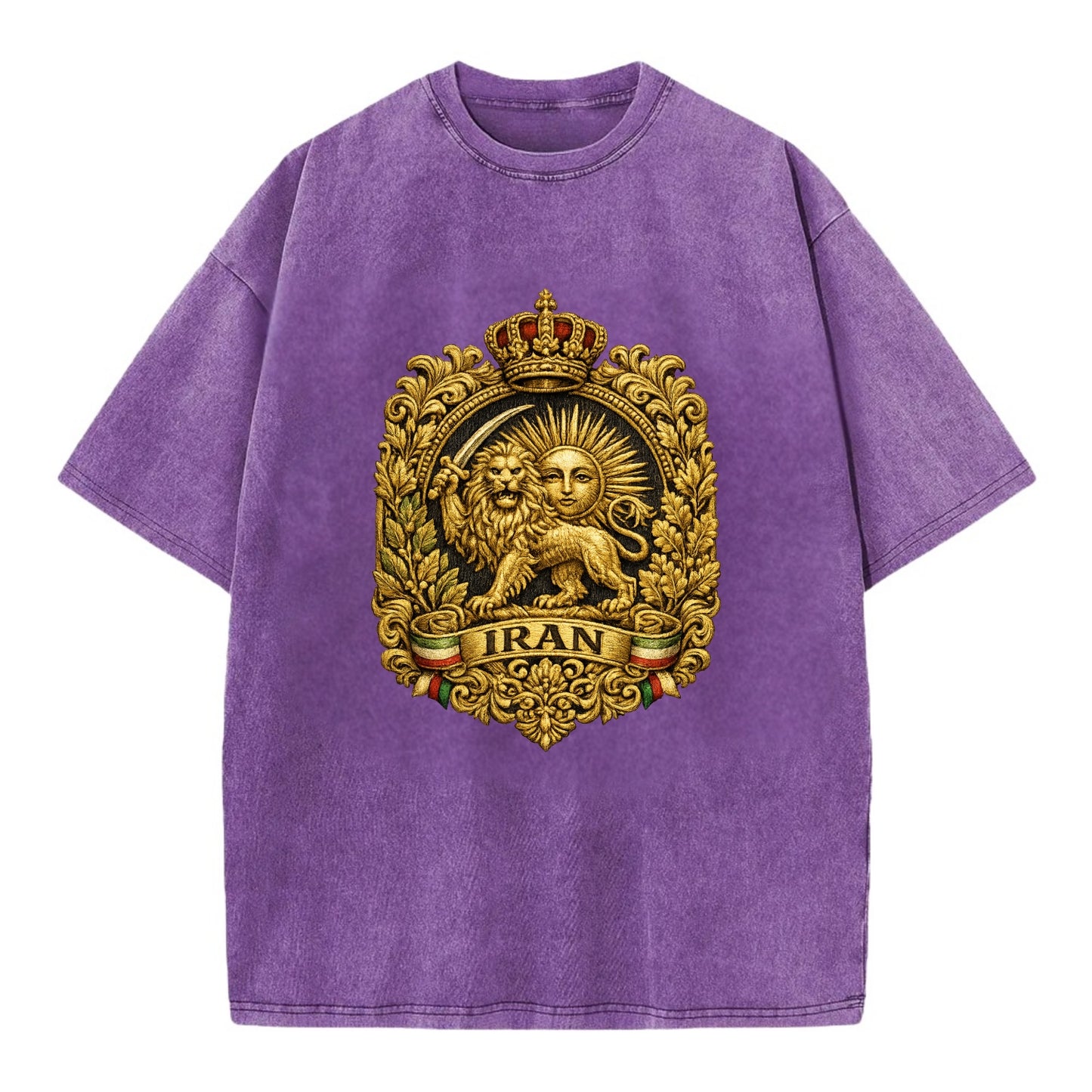 Iran Lion Sun Badge - Vintage T-shirt - Purple