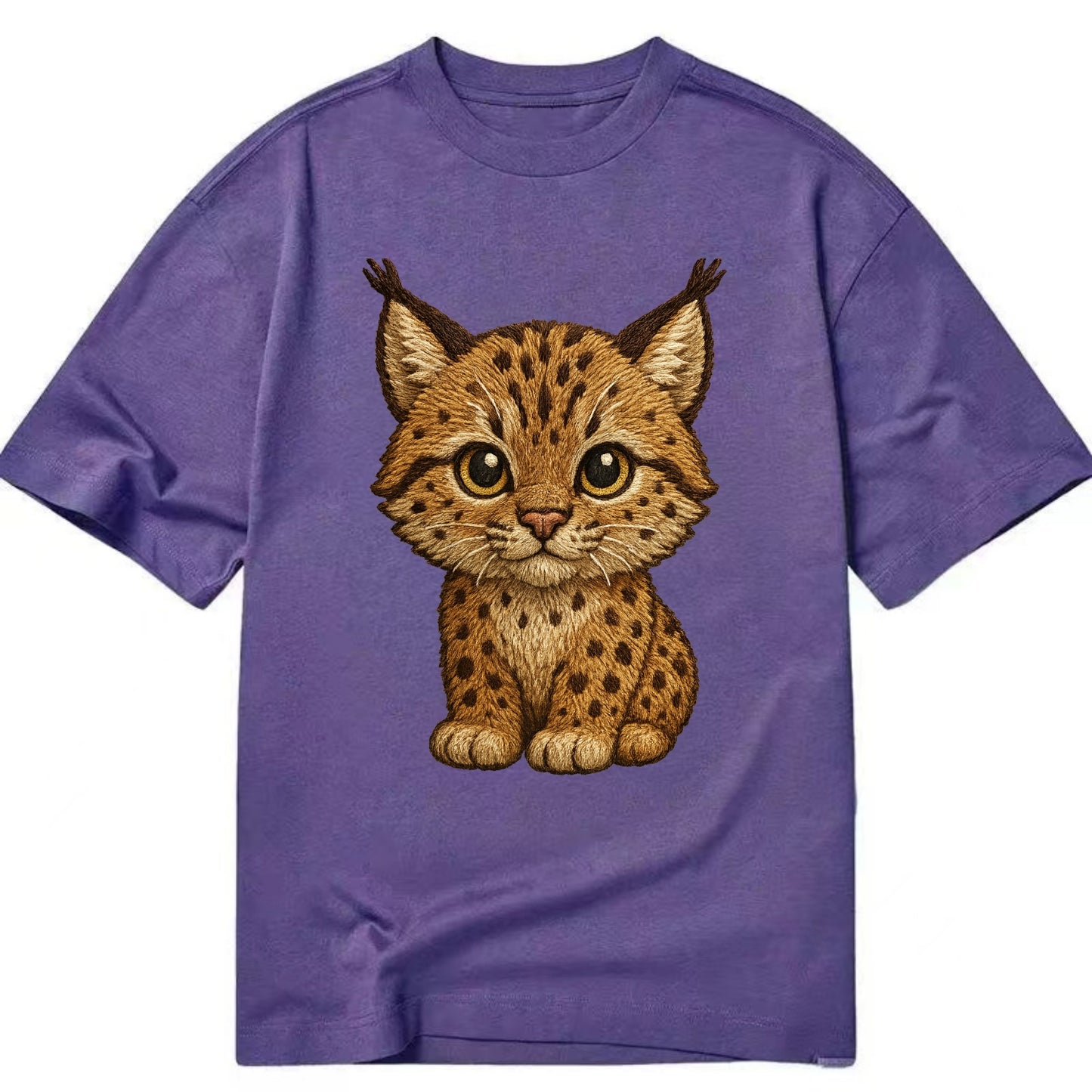 Baby Lynx Cub - tufted ears, spotted fur, golden eyes, front-facing, wild baby - Classic T-shirt - Purple
