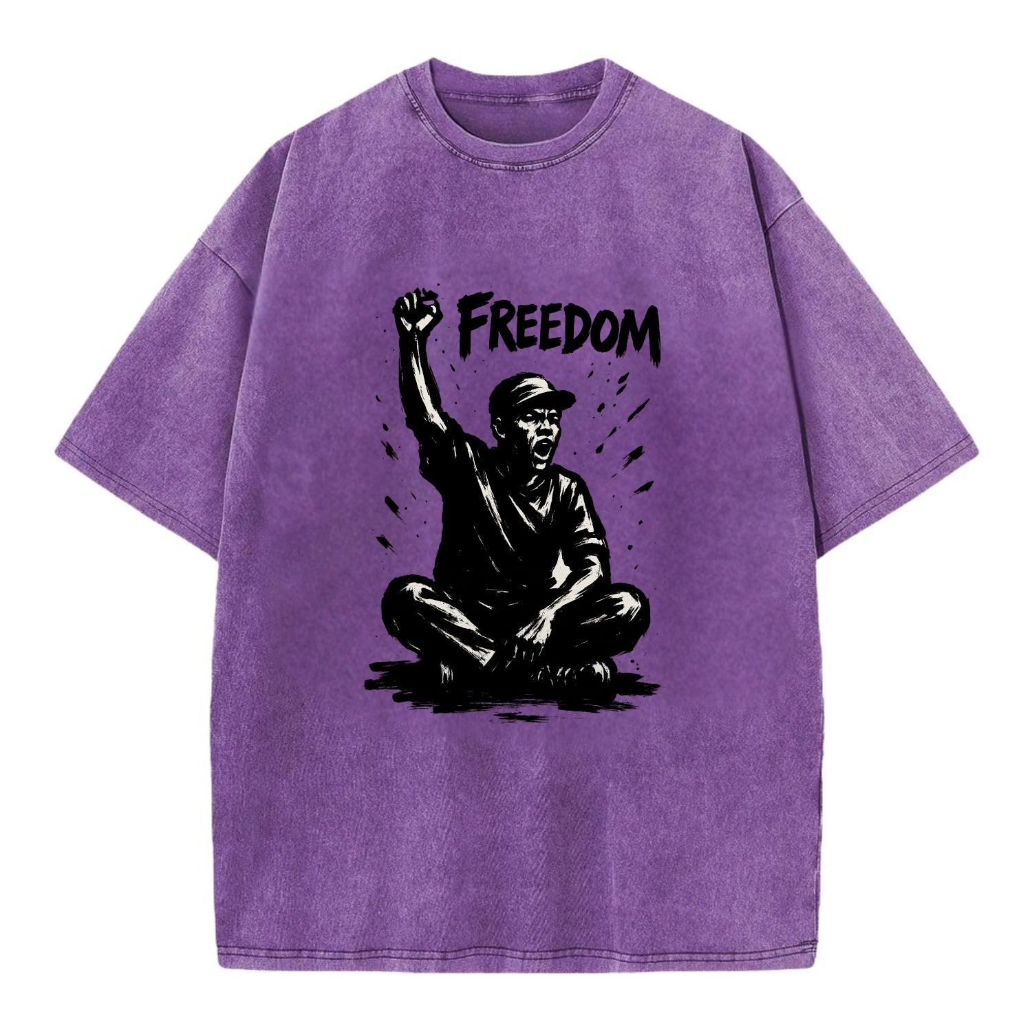 Sit-in protest figure - civil disobedience ink art - Vintage T-shirt - Purple