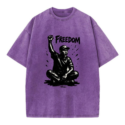 Sit-in protest figure - civil disobedience ink art - Vintage T-shirt - Purple