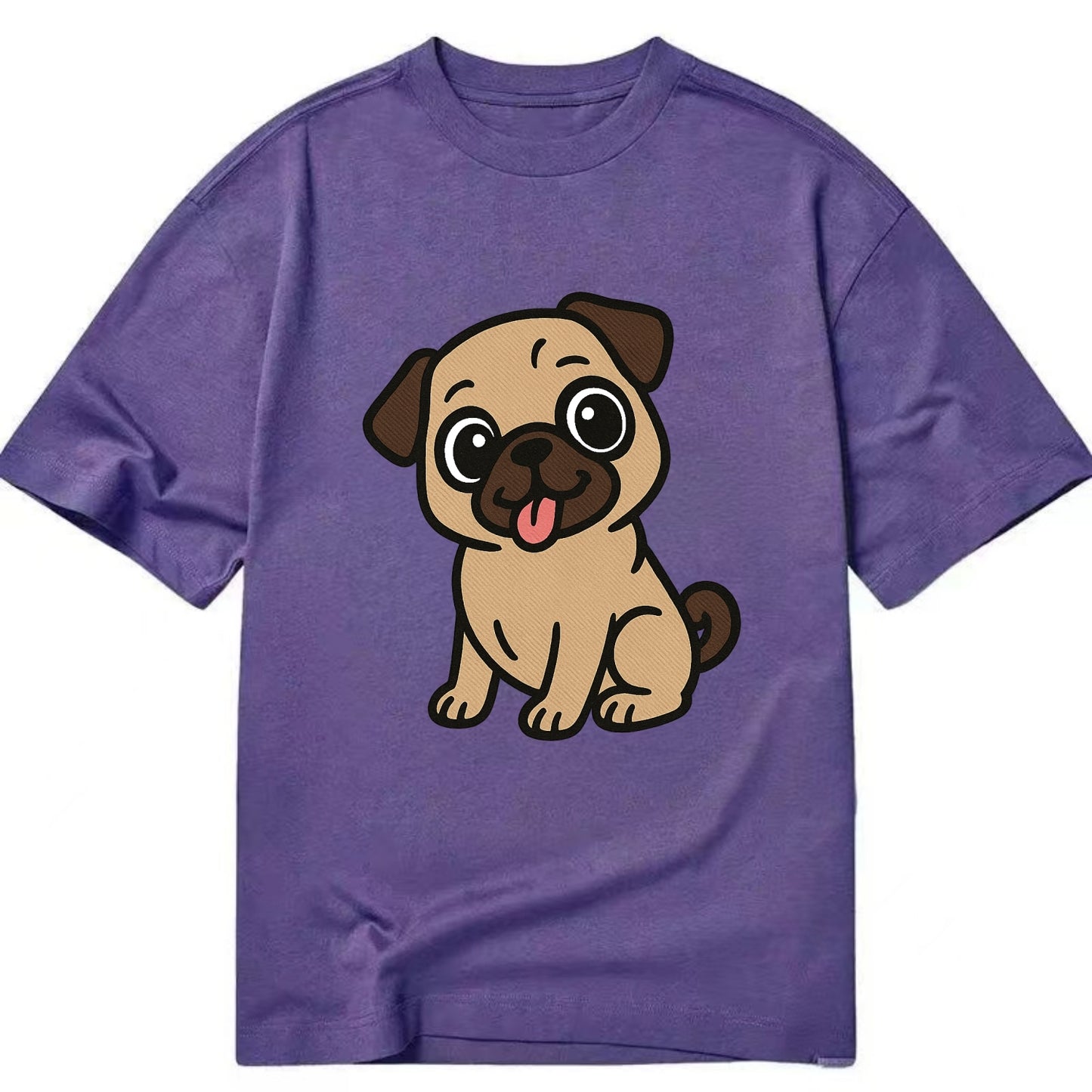 Pug - Tilted head with tongue out - Classic T-shirt - Purple