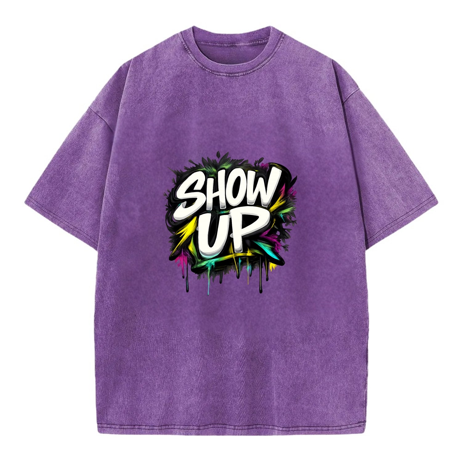 Bold typography design - "SHOW UP" - be present, arrive ready - Vintage T-shirt - Purple