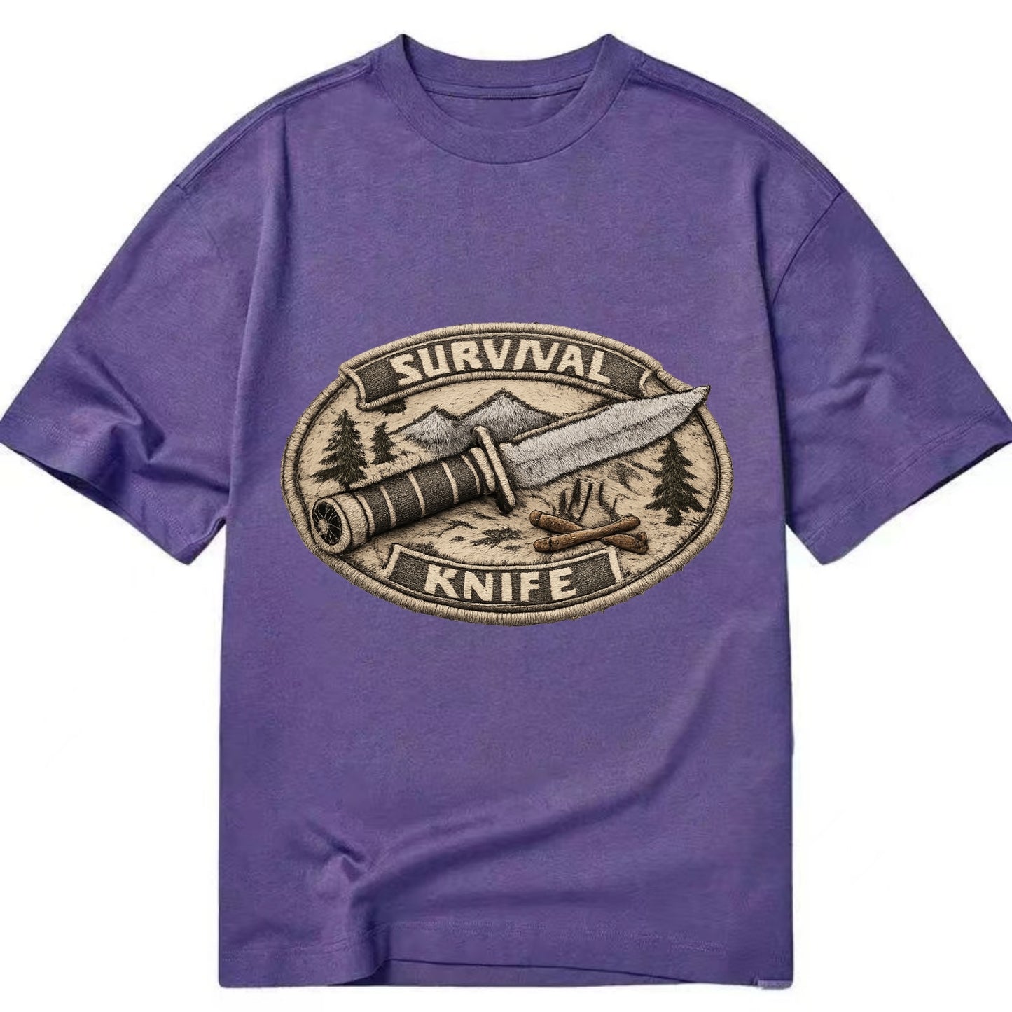 SURVIVAL KNIFE - fixed blade with compass in silver and black , bushcraft - Classic T-shirt - Purple