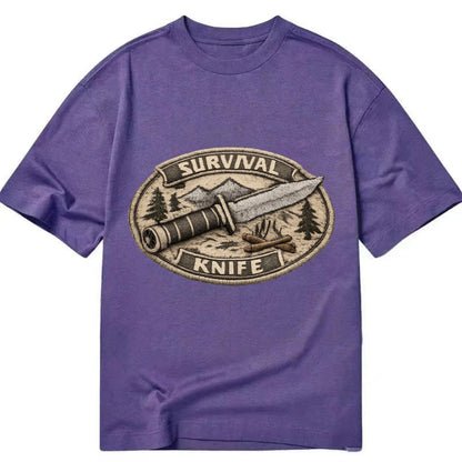 SURVIVAL KNIFE - fixed blade with compass in silver and black , bushcraft - Classic T-shirt - Purple
