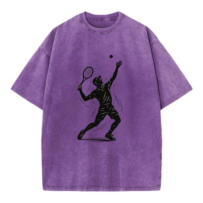 Tennis player serving with powerful form - Vintage T-shirt - Purple