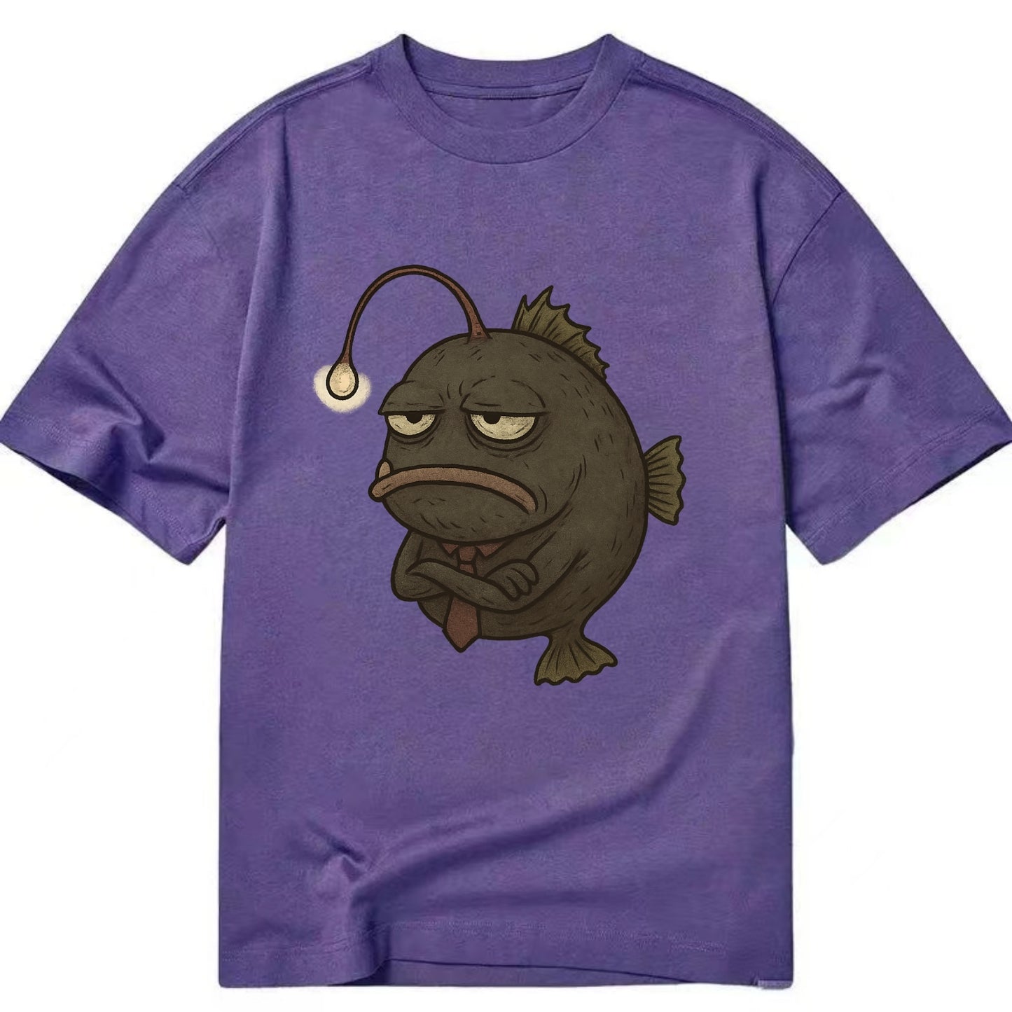 THE ANGLERFISH LURES DISAPPOINTMENT | Dark gray anglerfish with dim light - Classic T-shirt - Purple