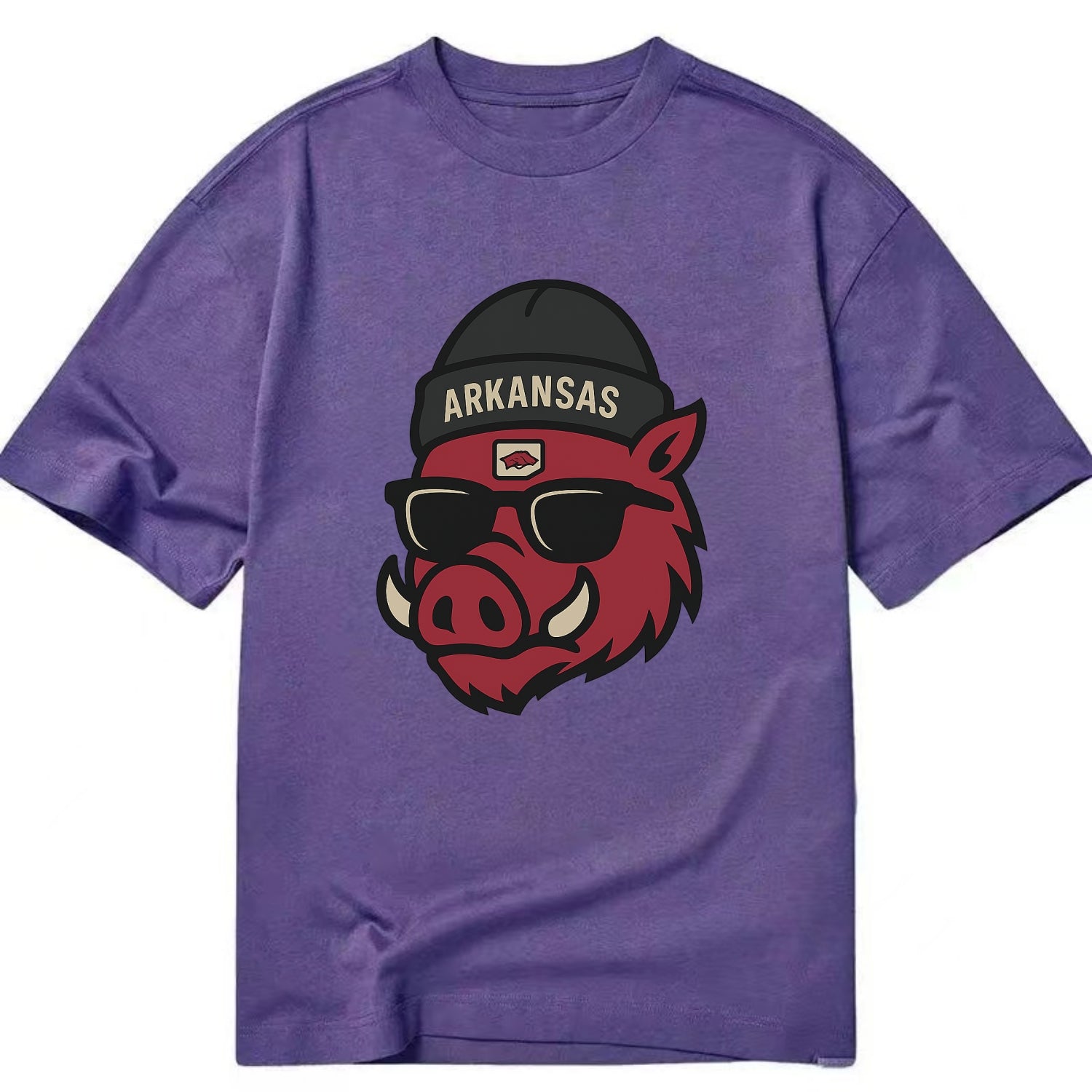 Fayetteville Razorback wearing Arkansas beanie with hog patch - Classic T-shirt - Purple
