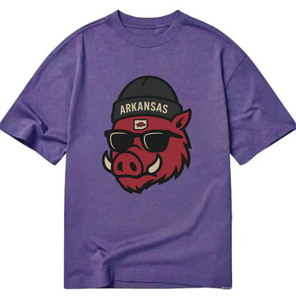 Fayetteville Razorback wearing Arkansas beanie with hog patch - Classic T-shirt - Purple