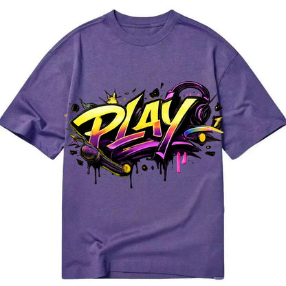 Bold typography design - "PLAY" - creative expression, musical performance - Classic T-shirt - Purple
